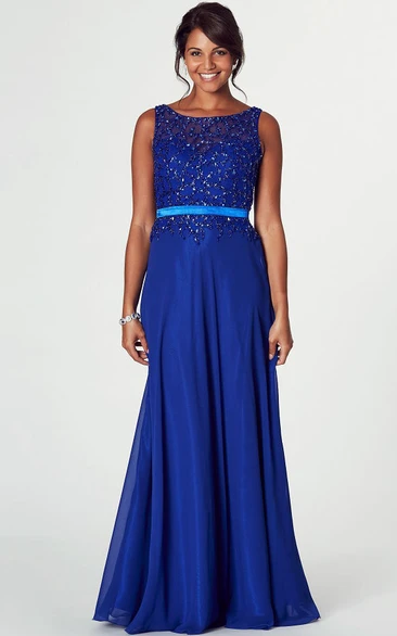 Mermaid Sleeveless Beaded Bateau Neck Chiffon Prom Dress