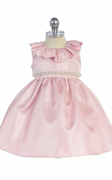 Tea-Length Beaded Ruffled Organza Flower Girl Dress