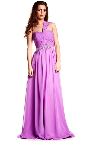 One-Shoulder Ruched Sleeveless Chiffon Prom Dress