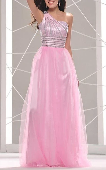 Pretty One-Shoulder Sequins Ankle-Length Prom Dress