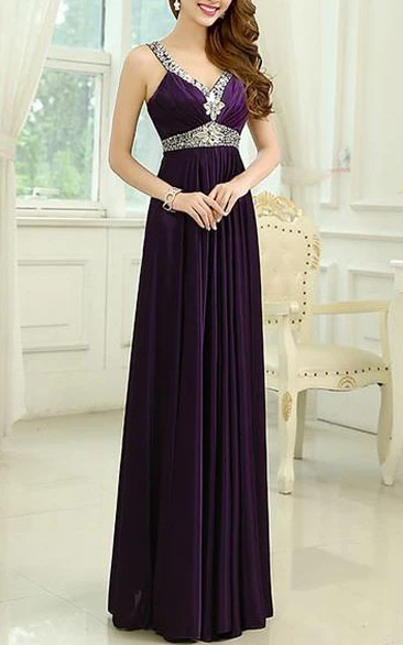 Exquisite Straps Beaded Long Prom Dress