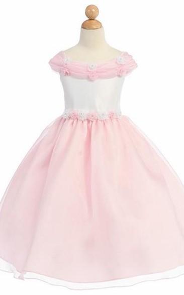 Tea-Length Floral Floral Organza Flower Girl Dress