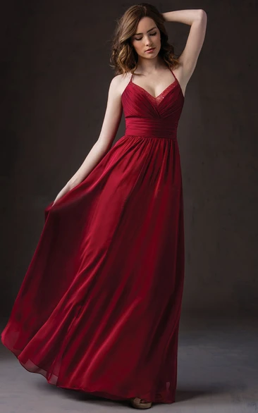 Sleeveless Floor-Length Bridesmaid Dress With Jewels And Pleats