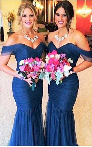 Sexy Off-shoulder Mermaid Bridesmaid Dress Floor-length With Tulle
