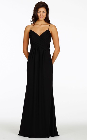 Sleeveless Ruched Spaghetti Chiffon Bridesmaid Dress With Keyhole