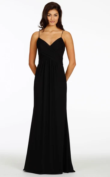 Sleeveless Ruched Spaghetti Chiffon Bridesmaid Dress With Keyhole