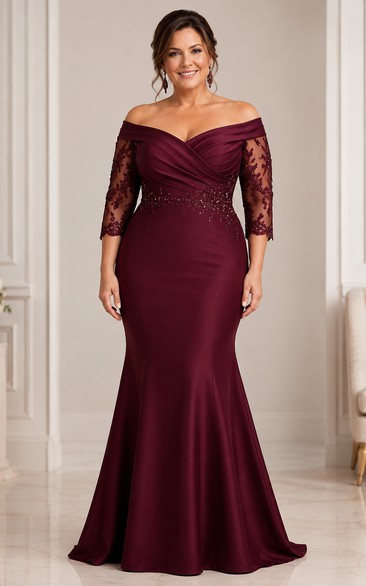 Burgundy Off Shoulder Mermaid Mother Gown Burgundy Off-the-shoulder Sweetheart Mermaid Floor-length Sweep Train