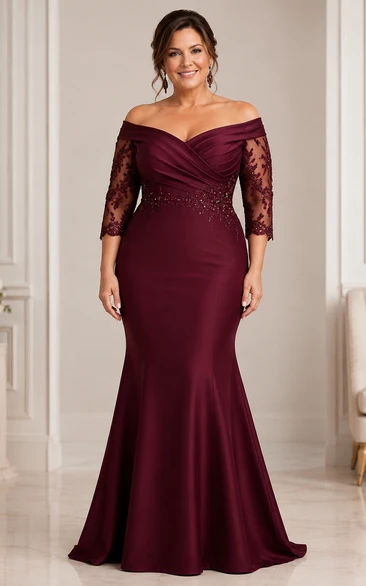 Burgundy Off Shoulder Mermaid Mother Gown Burgundy Off-the-shoulder Sweetheart Mermaid Floor-length Sweep Train