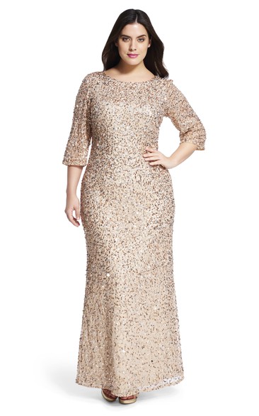 Ankle-Length Mermaid Bateau Neck 3-4 Sleeve Sequin Plus Size Bridesmaid Dress