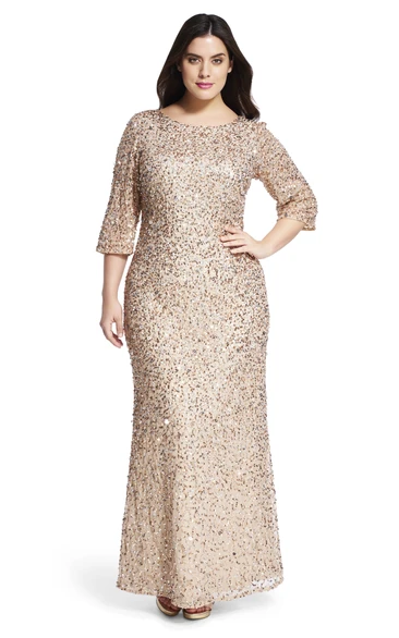 Ankle-Length Mermaid Bateau Neck 3-4 Sleeve Sequin Plus Size Bridesmaid Dress