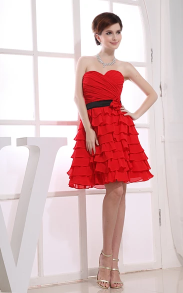 Sweetheart Short A-Line Dress With Ruching and Flower