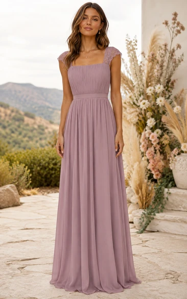 Mauve Square Neck Chiffon A-Line Bridesmaid Dress