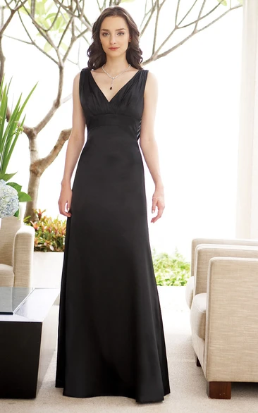 Sleeveless V-Neck A-Line Bridesmaid Dress With Draped Back