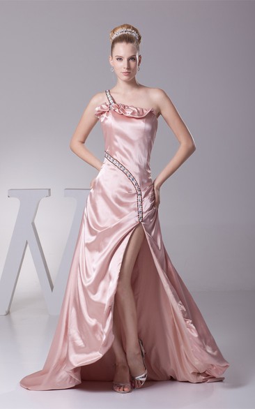 Single-Strap Maxi Front-Split Beading and Dress With Ruching