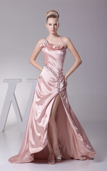 Single-Strap Maxi Front-Split Beading and Dress With Ruching