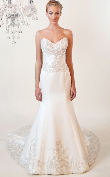 Trumpet Maxi Sweetheart Satin Wedding Dress With V Back