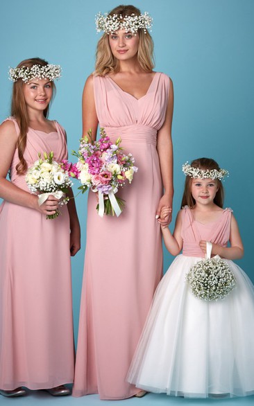 Sleeveless V-Neck Ruched Chiffon Bridesmaid Dress