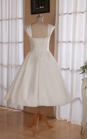 Straps Sleeveless Lace-Up Back Tea-Length Satin Wedding Dress - Dorris ...