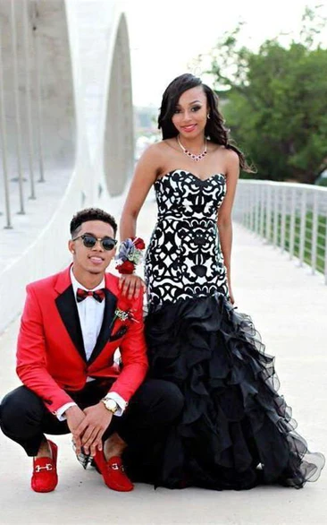 Sexy Black Sweetheart Evening Dress Mermaid Organza Lace