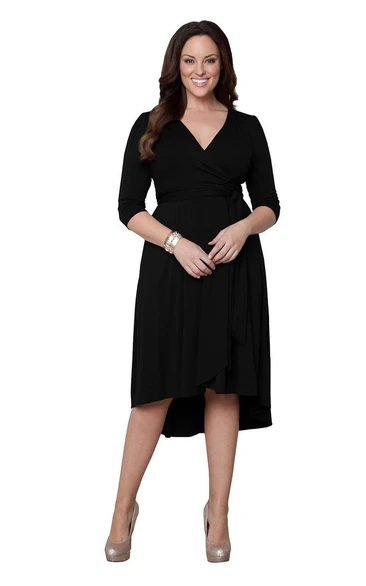 3-4 Sleeved V-neck A-line Dress With Pleats