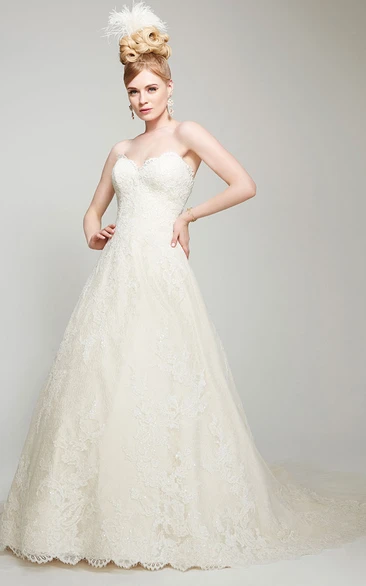 A-Line Sweetheart Lace&Tulle Wedding Dress With Backless Design