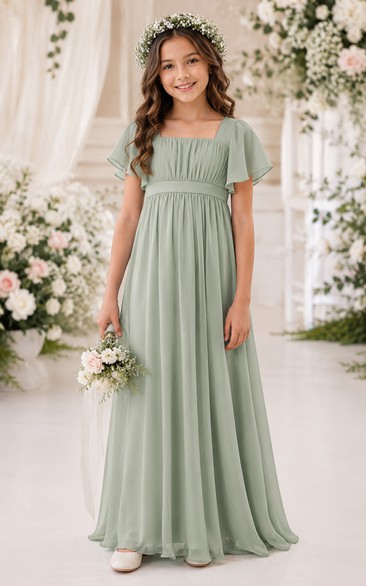 Sage A-Line Tulle Flower Girl Dress with Bow Sash