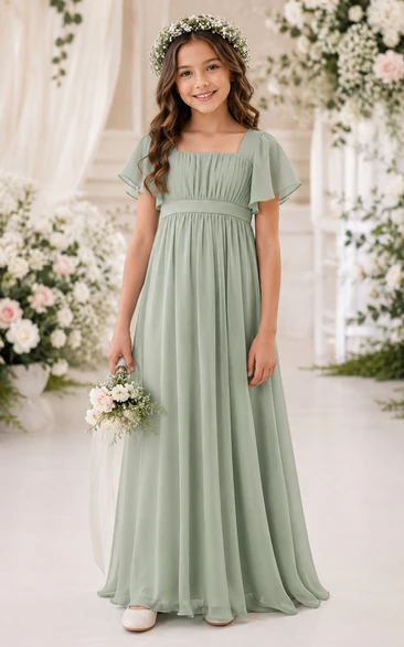 Sage A-Line Tulle Flower Girl Dress with Bow Sash