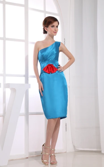 Asymmetrical Sleeveless Satin Short Dress With Flower