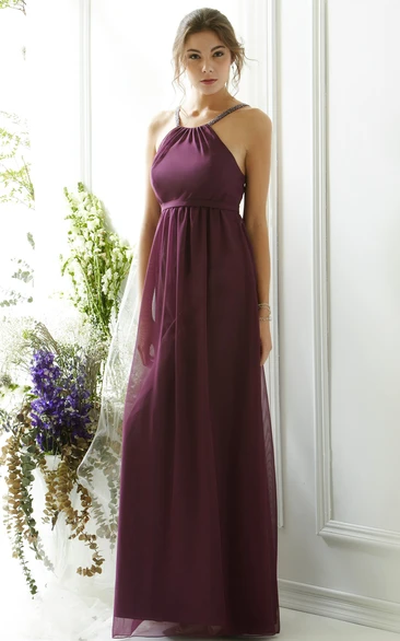 Sleeveless Halter Chiffon Bridesmaid Dress