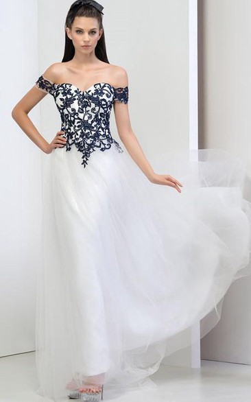 Off-The-Shoulder A-Line Appliques Evening Dress