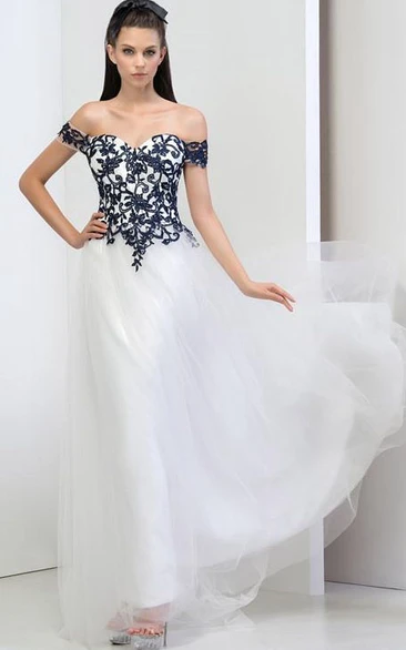 Off-The-Shoulder A-Line Appliques Evening Dress