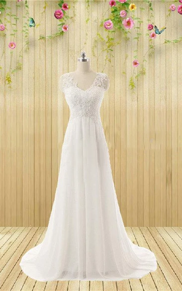Wedding Appliqued Rhinestone Sleeveless V-Neckline Bridal Gown