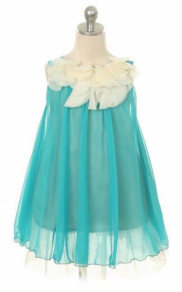 Tea-Length Tiered Chiffon Flower Girl Dress