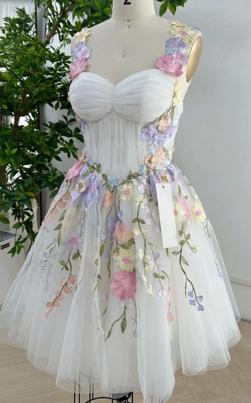 White Floral Embroidery Strapless Gown