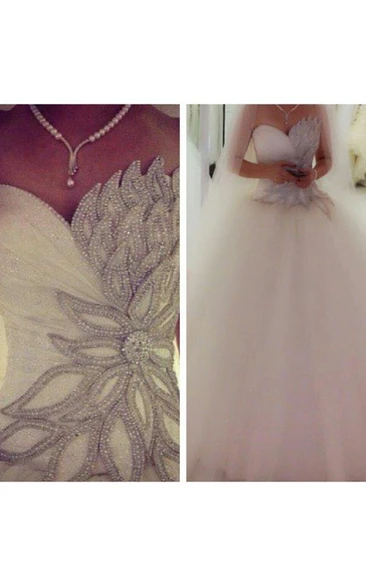 Newest Tulle Beadings White Princess Wedding Dress Ball Gown Sweetheart