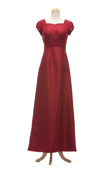 A-line Square Neckline Cap Sleeve Ruched Waist Dress