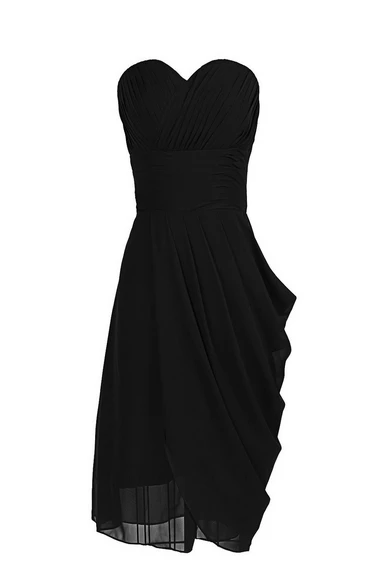 Sweetheart Drapped Chiffon Dress With Zipper Back