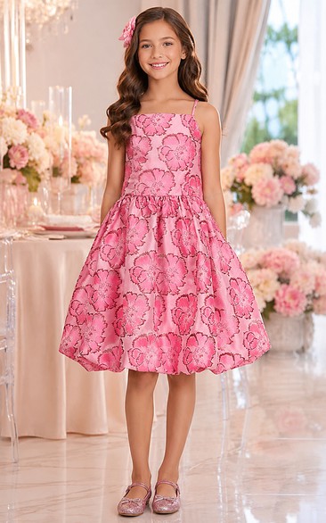 Candy Pink Knee-Length A-Line Satin Flower Girl Dress with Bow Sash