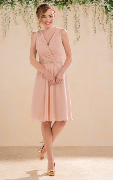 V-Neck Sleeveless A-Line Bridesmaid Dress With Illusion V-Back