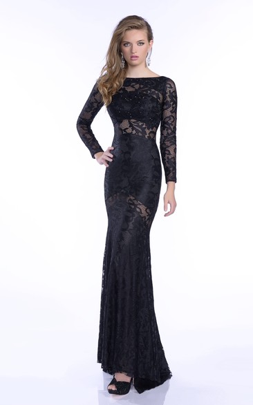Long Sleeve Trumpet Lace Prom Dress With Rhinestones