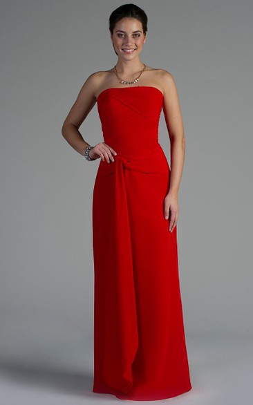 Strapless Chiffon Long Bridesmaid Dress With Waist Knot