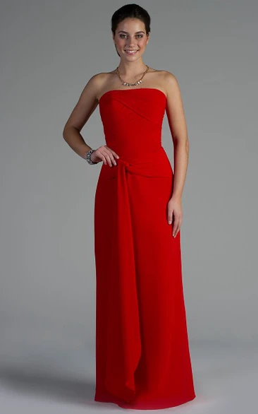 Strapless Chiffon Long Bridesmaid Dress With Waist Knot