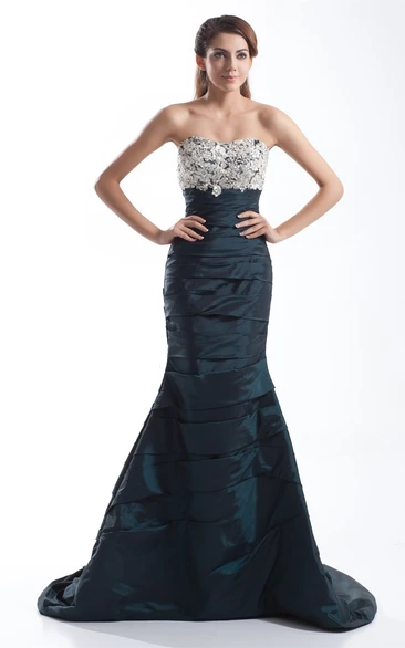 Strapless Mermaid Ruching and Gown With Lace Top