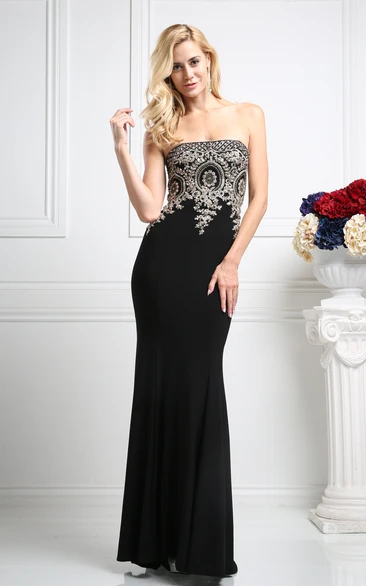 Sheath Strapless Sleeveless Jersey Zipper Dress With Beading