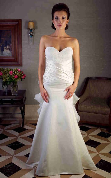 Sheath Sweetheart Maxi Satin Wedding Dress With Cascading Ruffles And Corset Back