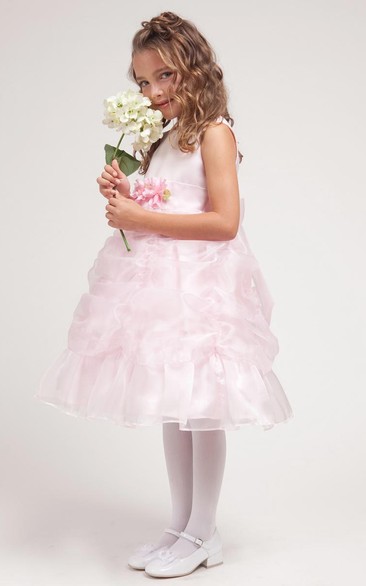 Tea-Length Floral Floral Ruched Organza&Satin Flower Girl Dress With Sash