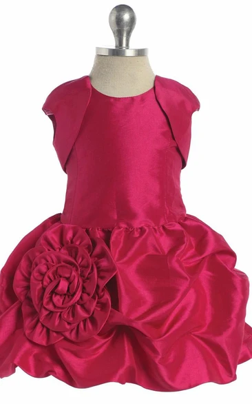 Mini Floral Bolero Floral Lace&Taffeta Flower Girl Dress With Pick Up