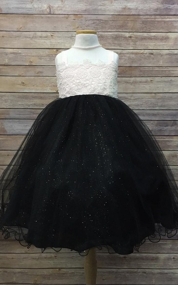 Tea-Length Tiered Tulle&Satin Flower Girl Dress