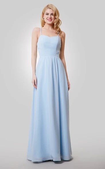 A-Line Chiffon Floor Length Dress With Spaghetti Straps and Keyhole Back