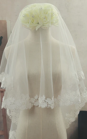 Simple Fingertip Tulle Wedding Veil with Lace Edge